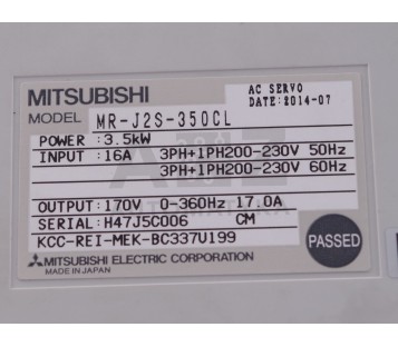 MITSUBISHI AC SERVO MR-J2S-350CL MRJ2S350CL