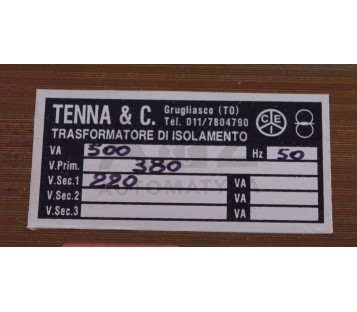 TENNA & C. TRANSFORMER 500VA 50Hz 380/220VAC