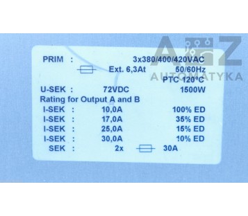LINMOT T01-72/1500  0150-1844 3ph RECTIFIER TRANSFOMER 
