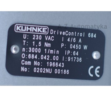 KUHNKE DRIVECONTROL 684  684.042.00  230VAC 1,5Nm 0,45kW 3000rpm ! NEW !