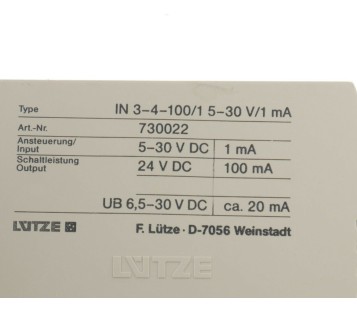 LUTZE IN 3-4-100/1 5-30 V/1mA IN3-4-100/1 730022 