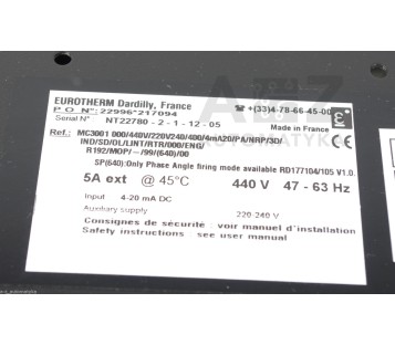 EUROTHERM MC3001 000/440V/220V240/400/4MA20/PA/NRP/3D/IND/SD/OL/LINT/RTR/000/ENG