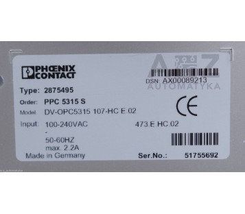 PHOENIX CONTACT 2875495 PPC 5315 S PPC-5315-S PPC5315S DV-OPC5315 107-HC E.02