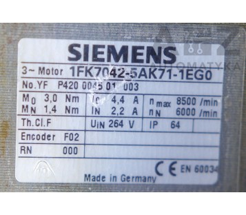 SIEMENS: SERVOMOTOR 1FK7042-5AK71-1EG0 ( 1FK70425AK711EG0 )