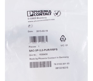 PHOENIX CONTACT SAC-3P-3,0-PUR/M5FS SAC3P30PURM5FS 1530430 ! NEW !