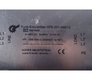 NORD HFD 221-400/12 HFD22140012 B9610028 LINE FILTER 3X480VAC 2X12A 