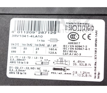 SIEMENS 3RV1041-4LA10  3RV10414LA10 ! NEW !