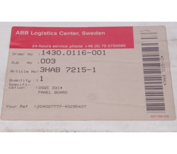 ABB  DSQC331 3HAB7215-1 3HAB72151 1430.0116-001 14300116001