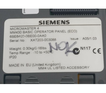 SIEMENS 6SE6400-0BE00-0AA0 MM430 BASIC MICROMASTER