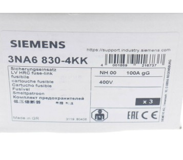 SIEMENS 3NA6 830-4KK 3NA68304KK 100A LV HRC fuse element ! NEW ! 