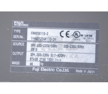 FUJI FRENIC 5000G11 FRN55G11S-2 FRN55G11S2 3PH 200-230V 0-400Hz 81kVA 215A