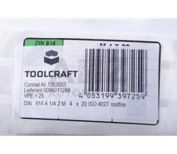TOOLCRAFT DIN 914 A 1/A 2 M 1062693 Grub screws 4X20mm 1062693 ! 25pcs !  NEW !