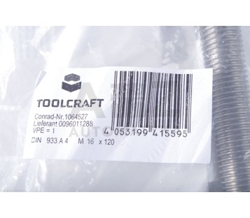 TOOLCRAFT M16 X 120 1064527 Hexagon head screws M16 120mm DIN 9 ! 2pcs !  NEW !