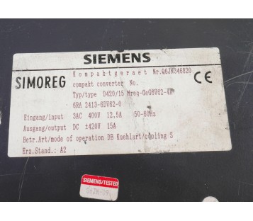 SIEMENS D420/15 6RA 2413-6DV62-0 6RA24136DV620
