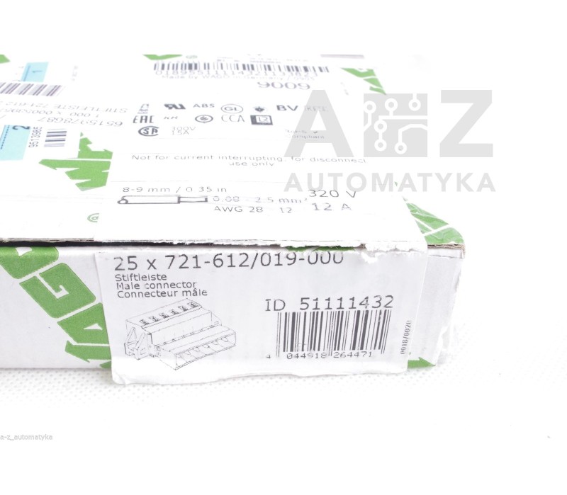 WAGO 721-612 721612 721-612/019-000 51111432  MALE CONNECTOR ! 5PCS! NEW!