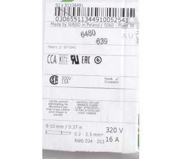 WAGO 721-2106 721-2106/037-000 51134491 320V 16A 2-CONDUCTOR FEMALE ! 7PCS! NEW!