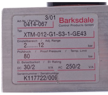 BARKSDALE XTM-012-G1-S3-1-GE43  XTM012G1S31GE43  0414-067 0414067 
