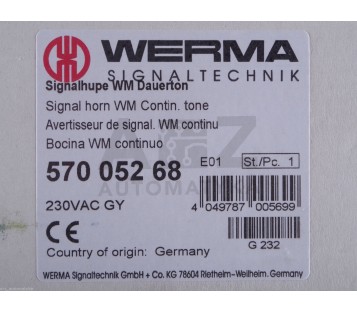 WERMA SOUND SIGNAL 570 052 68 57005268 ! NEW !
