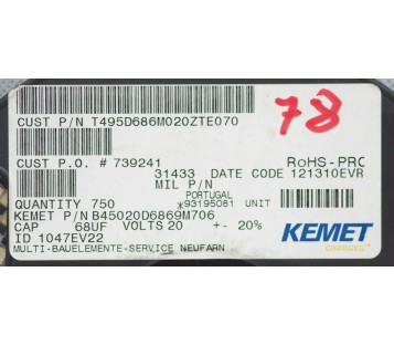 KEMET Tantalum Capacitors 68uF 20V 20% 686B 2917 SMD 68µF 7343 ! 750PCS ! NEW !