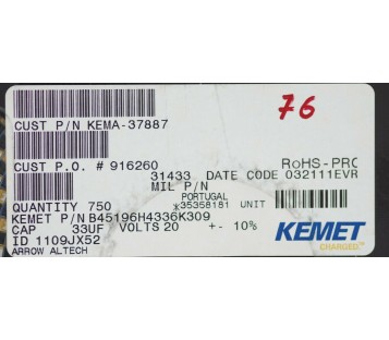 KEMET Tantalum Capacitors 33uF 20V 10% 336B 2312 SMD 33µF 6032 ! 750PCS ! NEW !