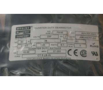BODINE ELECTRIC CT 5 LB-IN 30R2BEPP-D3 30R2BEPPD3
