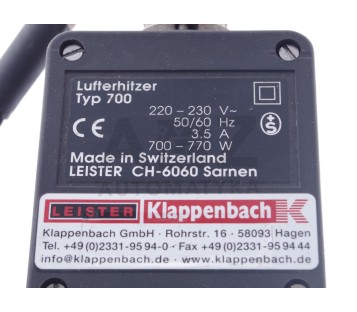 LEISTER LUFTERHITZER TYP 700 220 - 230 V 50/60 HZ 700-770 W