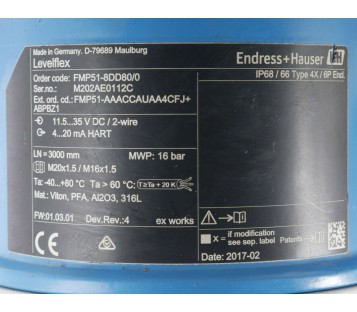 ENDRESS + HAUSER FMP51-8DD80/0 LEVELFLEX FMP518DD800 