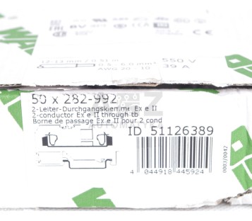 WAGO 282-992 282992 51126389 2-conductor Ex e II through terminal block  ! NEW !