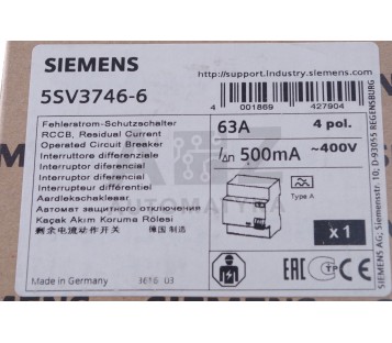 SIEMENS 5SV3746-6  5SV37466  RCCB 63A 500mA   ! NEW !