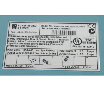 EUROTHERM 650/011/400/F/00/DISP/UK/0/0  650011400F00DISPUK00 